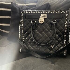 Michael Kors Hamilton Black Quilted Handbag with Silver Accents